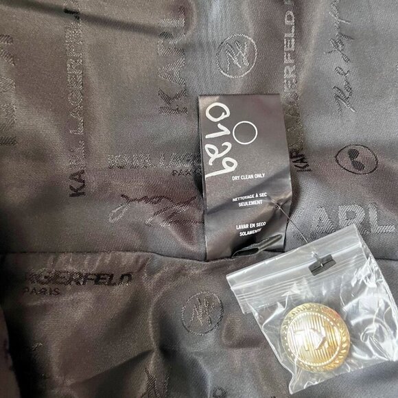 NWT KARL LAGERFELD WOMEN'S BLACK WOOL BLEND GOLDEN CHAIN TRENCH COAT- XL - Picture 16 of 16